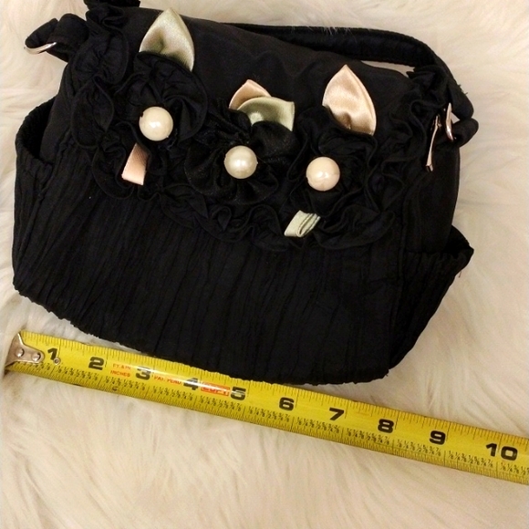 Darling Cat Ears BLACK Handbag Ruffles Summer Purse or Cosmetic Zipper Bag - Picture 11 of 16